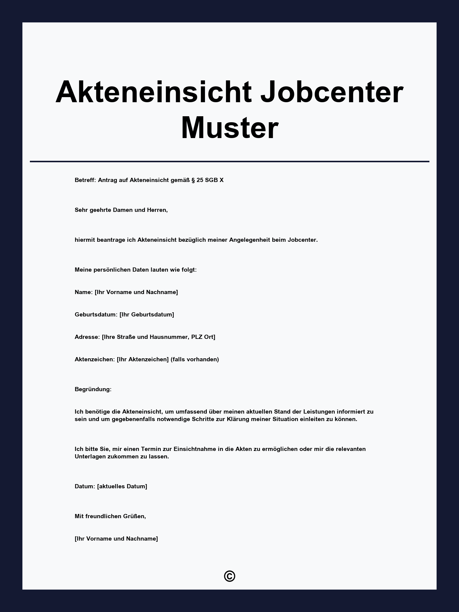 Akteneinsicht Jobcenter Muster