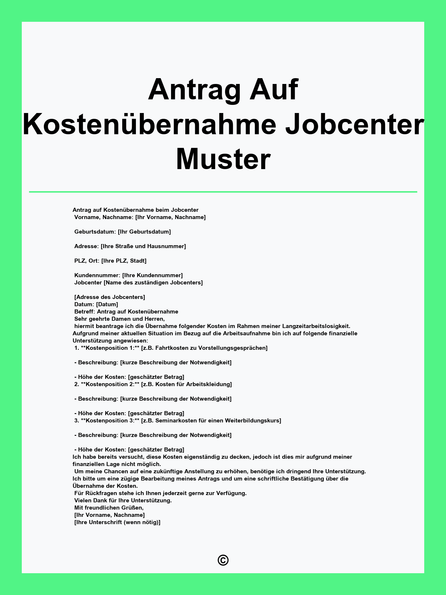 Antrag Auf Kostenübernahme Jobcenter Muster