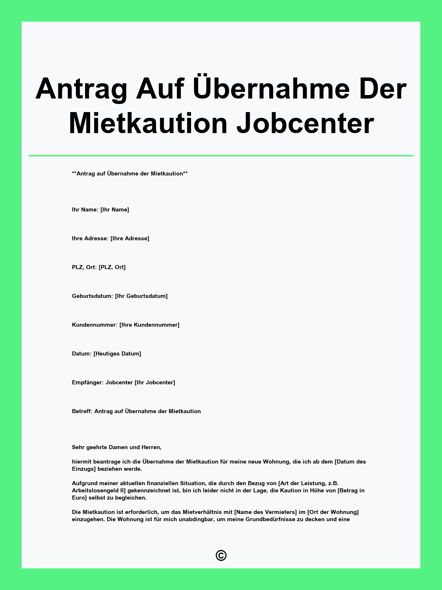 Antrag Auf Übernahme Der Mietkaution Jobcenter
