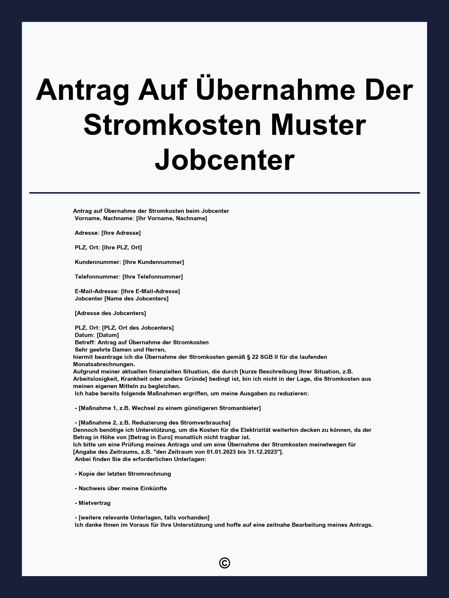 Antrag Auf Übernahme Der Stromkosten Muster Jobcenter