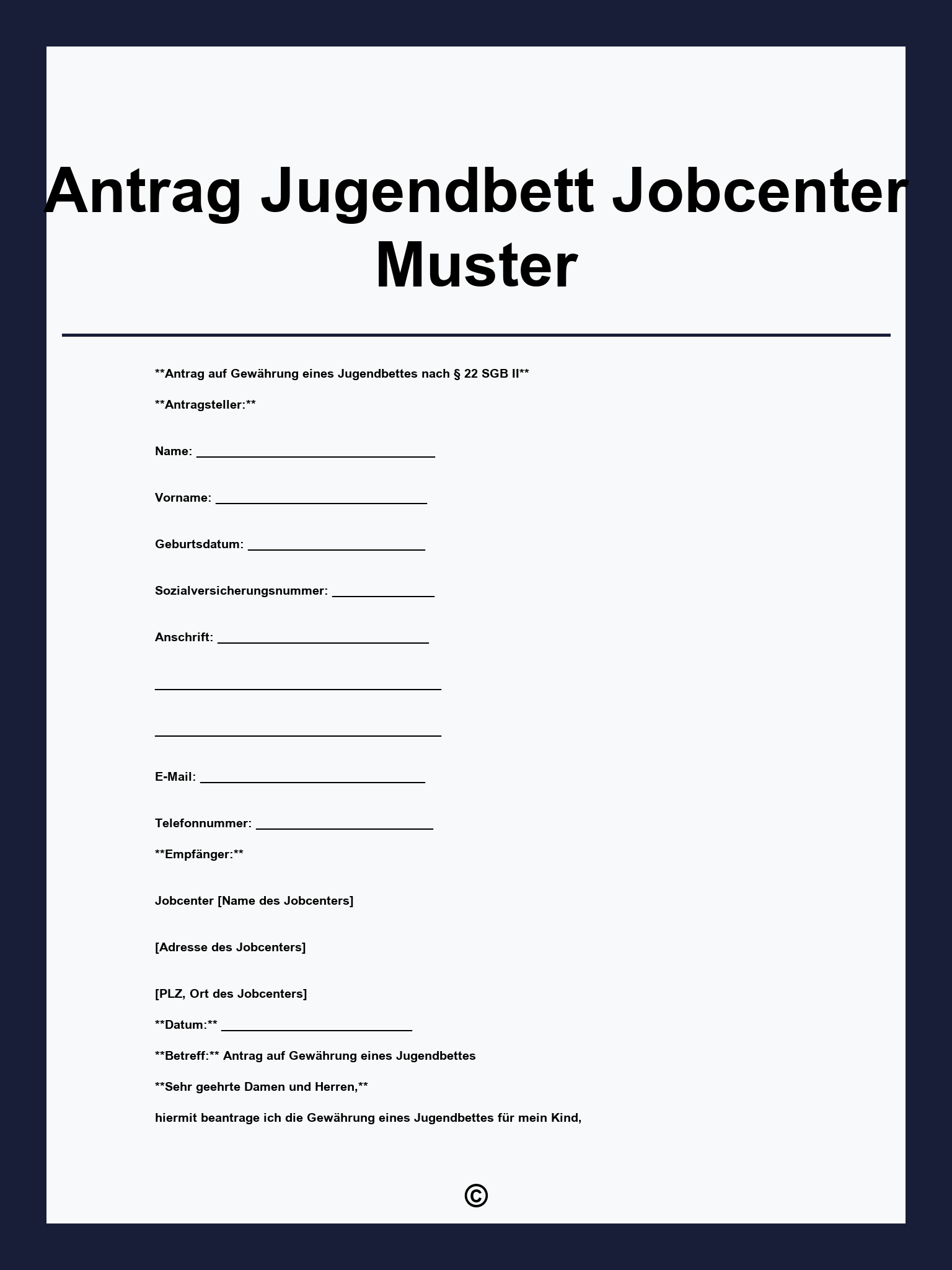 Antrag Jugendbett Jobcenter Muster