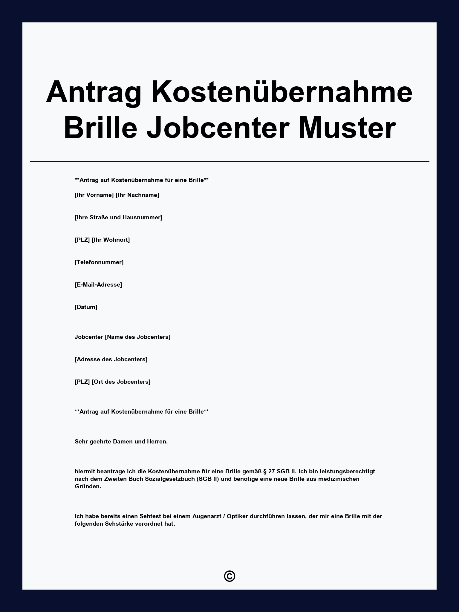 Antrag Kostenübernahme Brille Jobcenter Muster