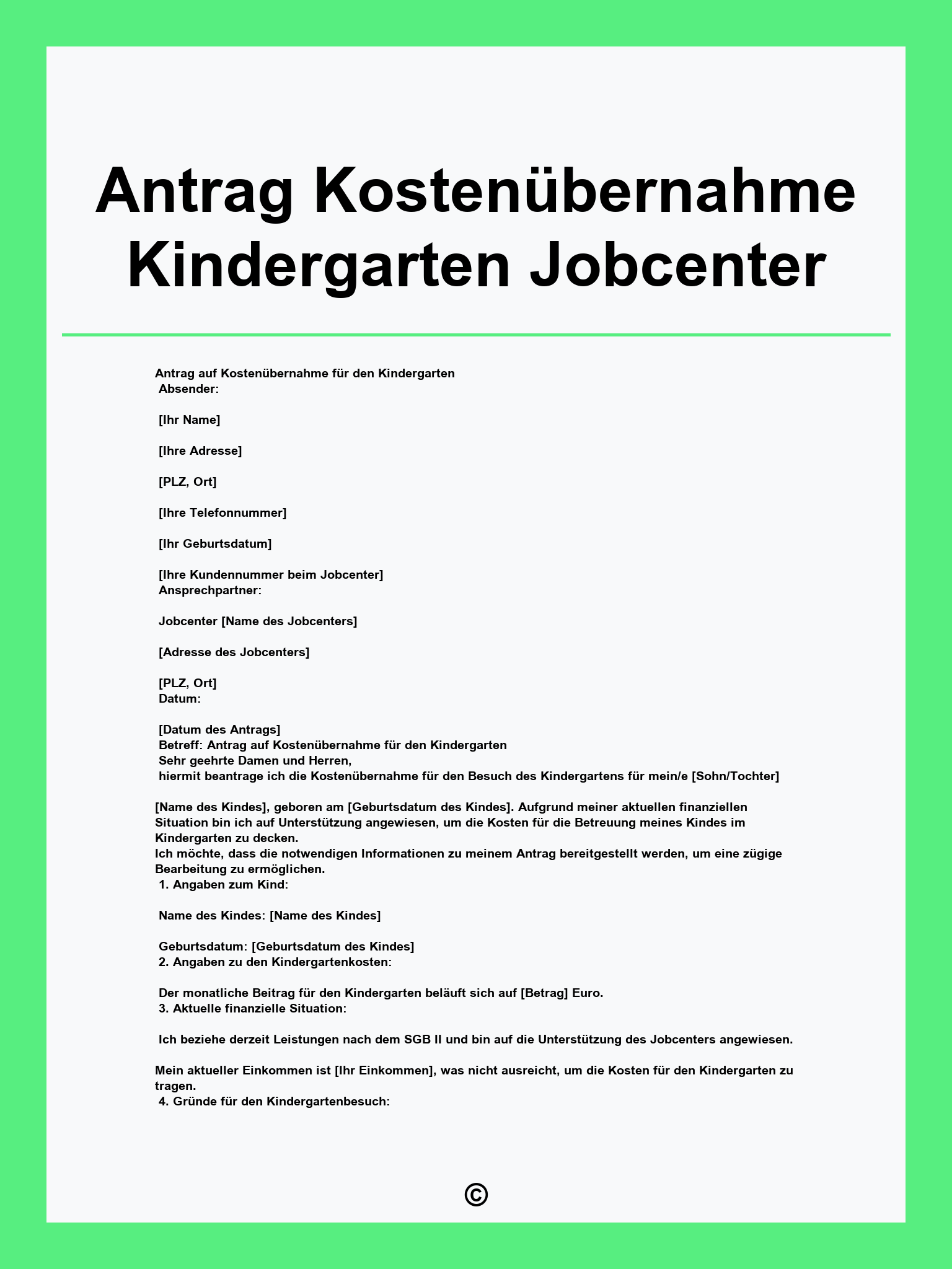 Antrag Kostenübernahme Kindergarten Jobcenter
