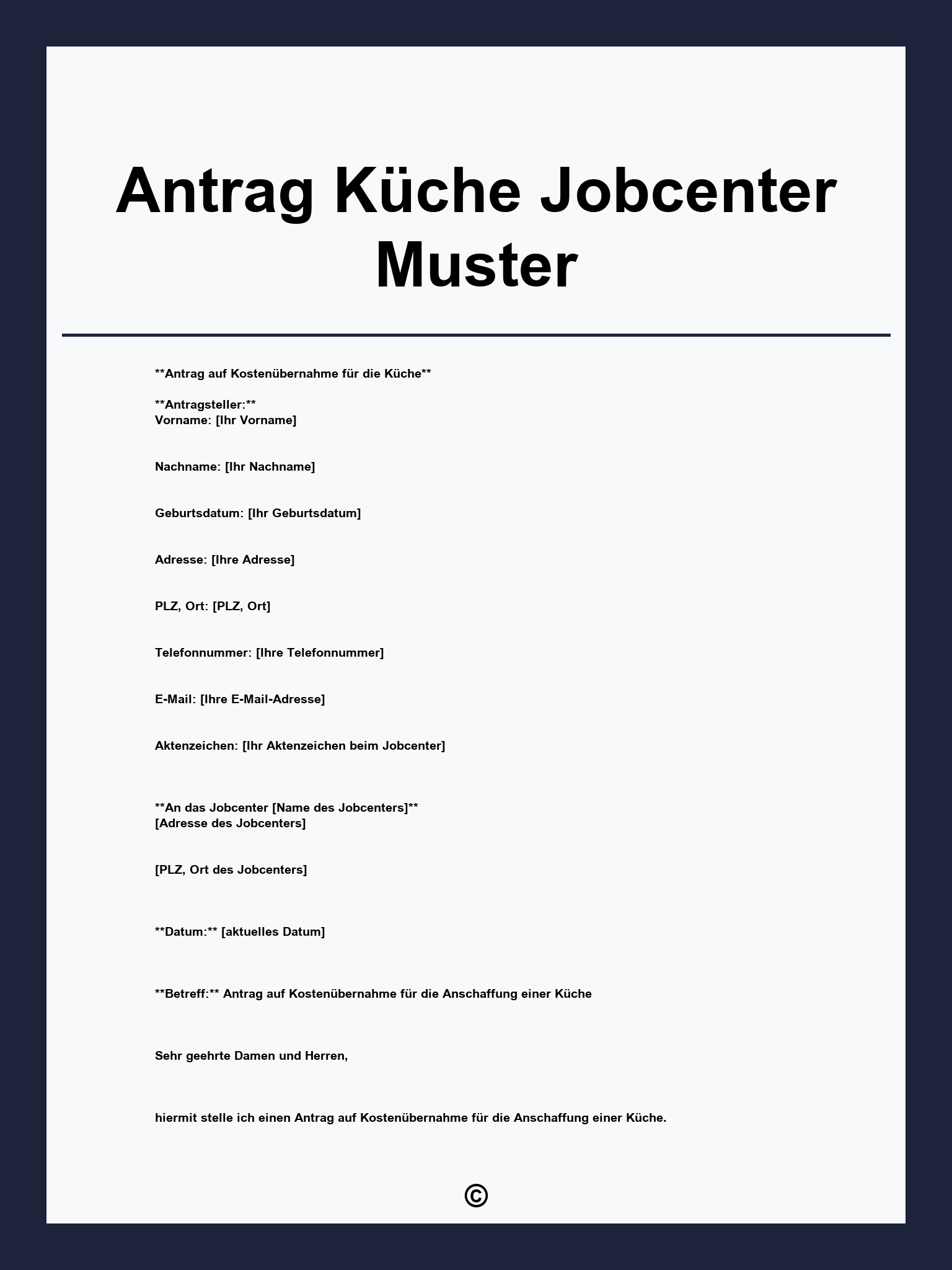 Antrag Küche Jobcenter Muster
