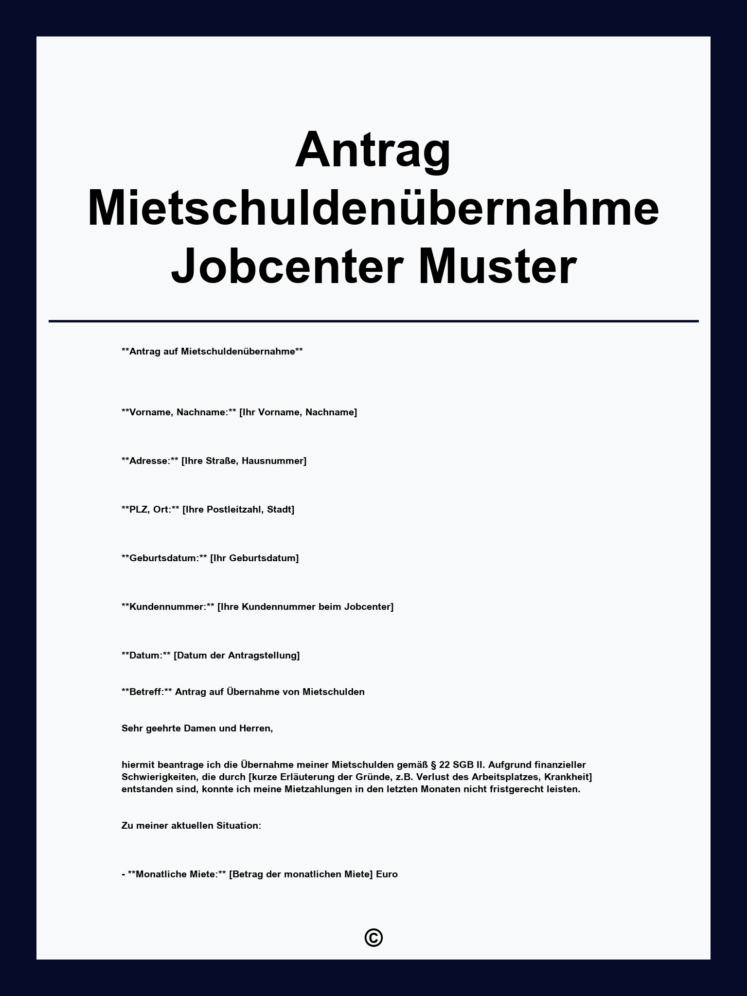 Antrag Mietschuldenübernahme Jobcenter Muster