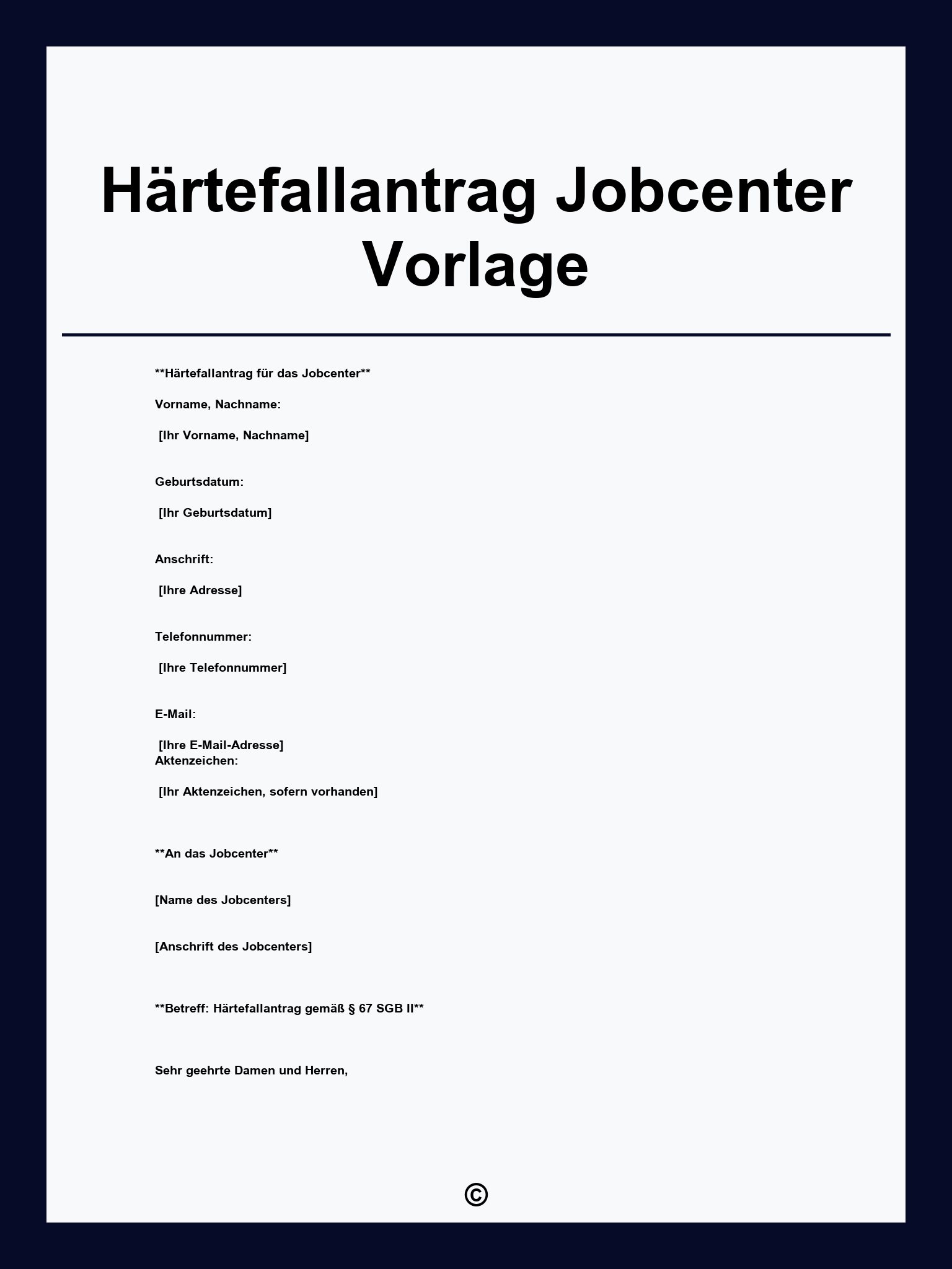 Härtefallantrag Jobcenter Vorlage