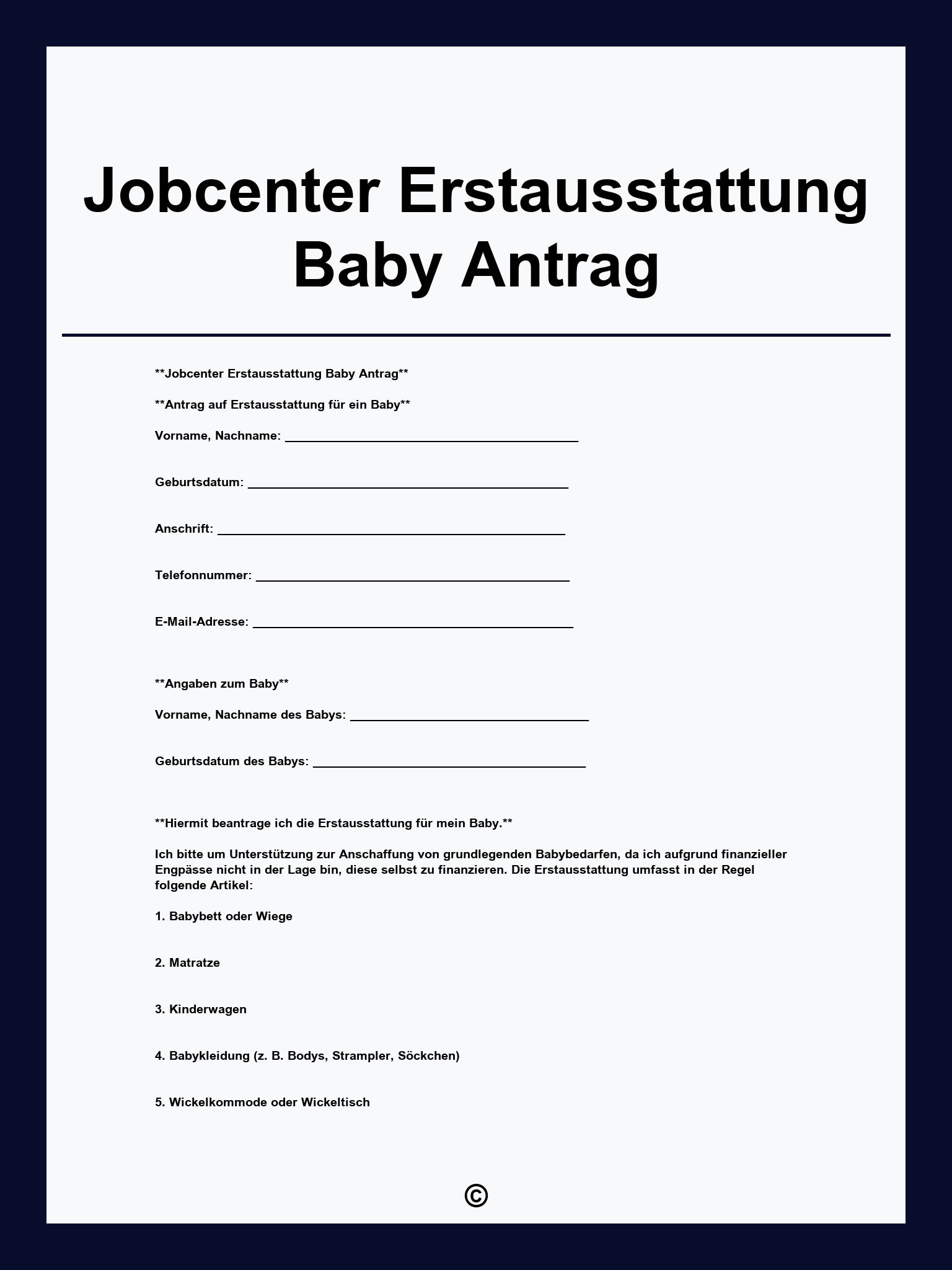 Jobcenter Erstausstattung Baby Antrag