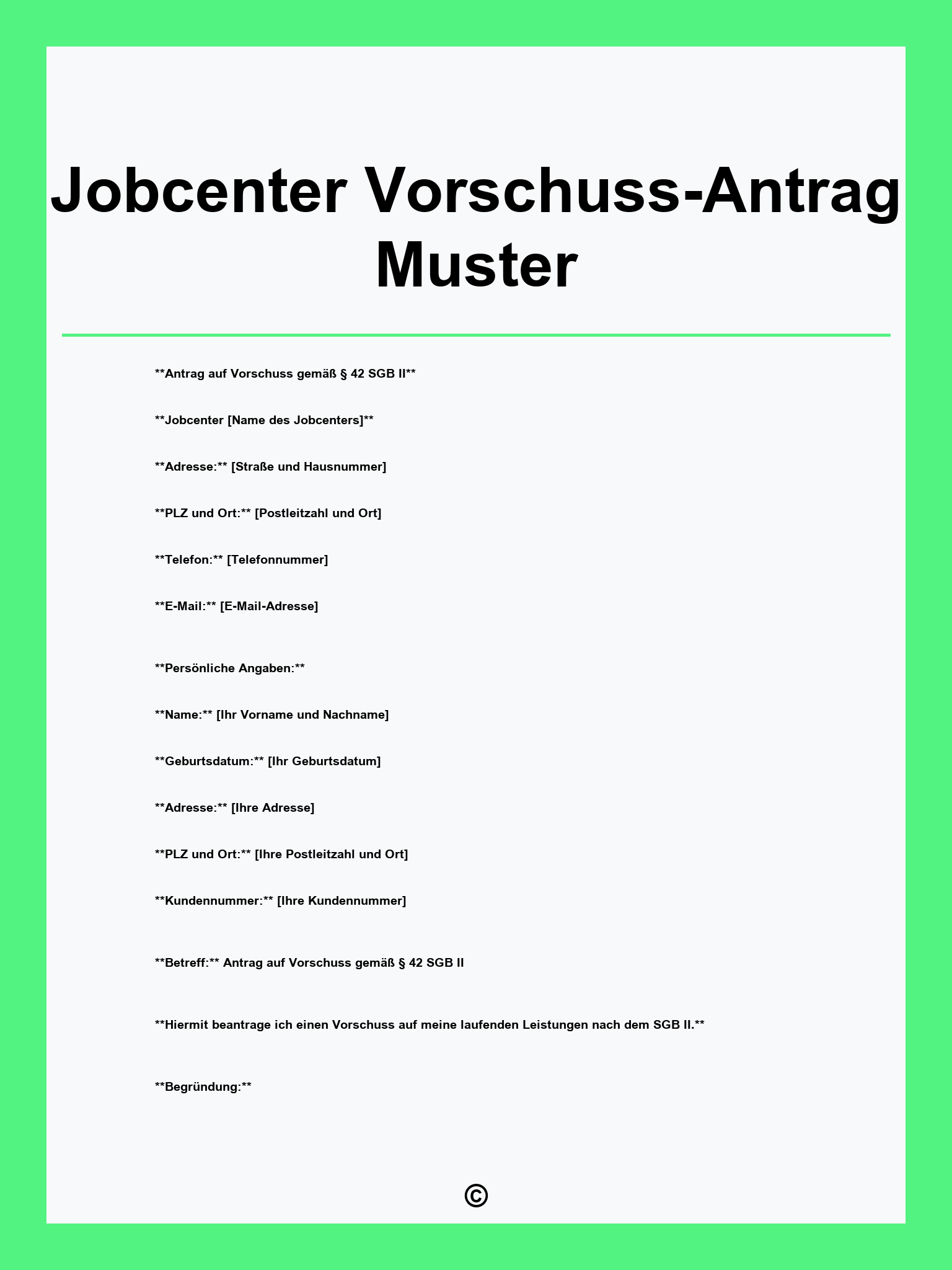 Jobcenter Vorschuss-Antrag Muster