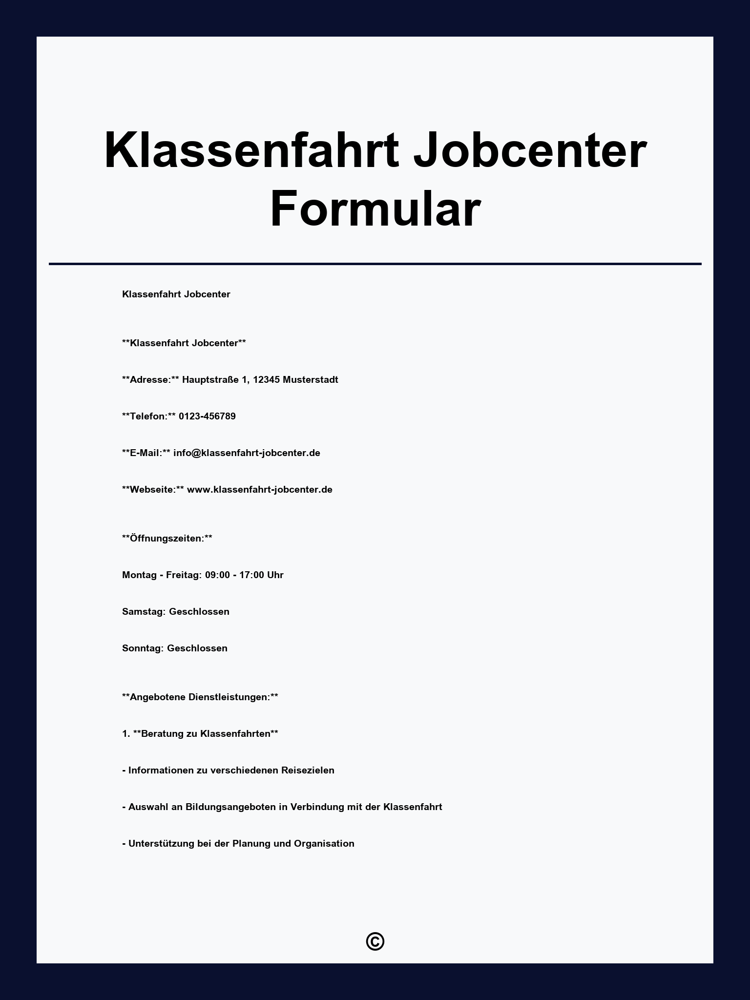 Klassenfahrt Jobcenter Formular
