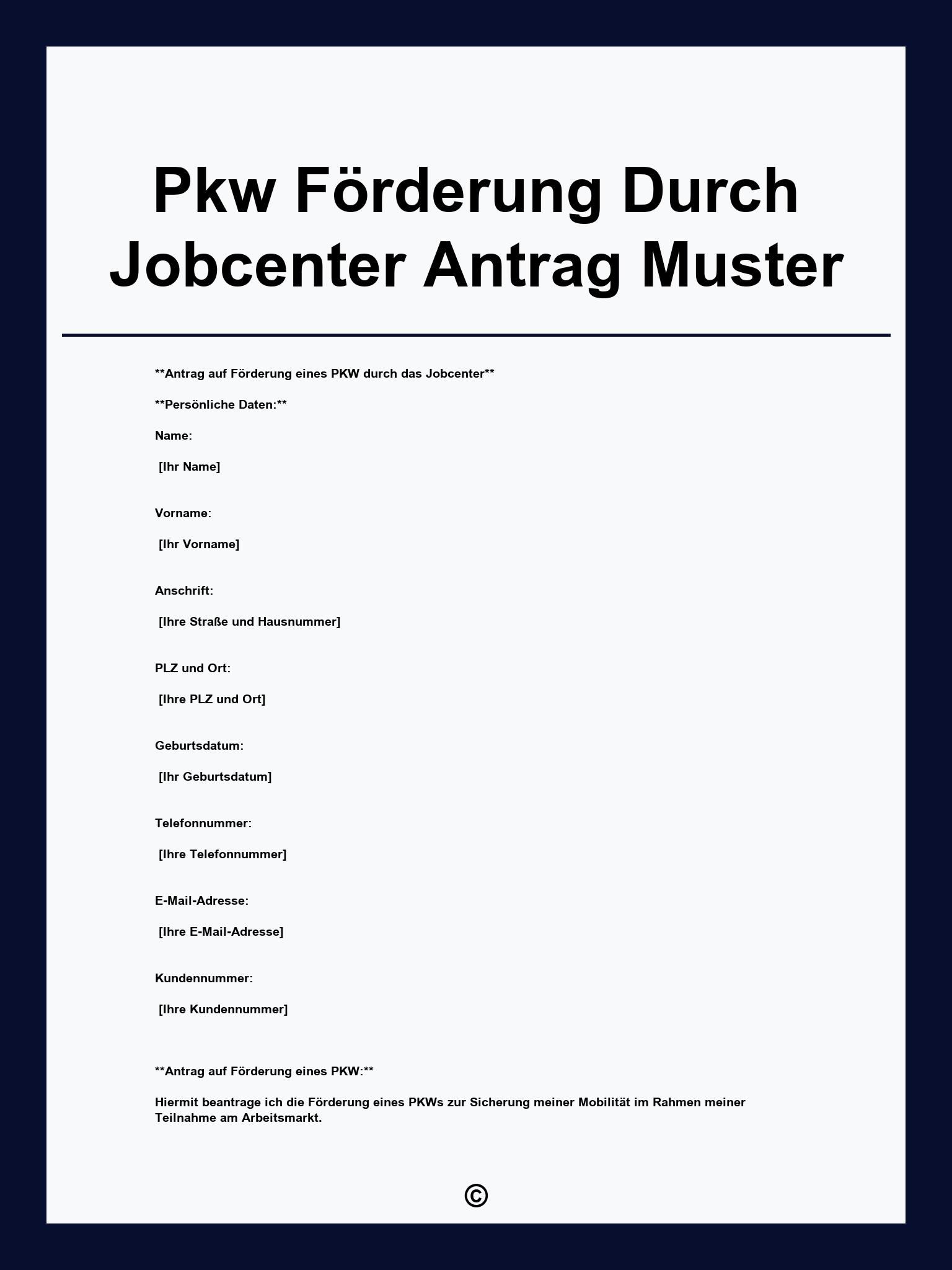 Pkw Förderung Durch Jobcenter Antrag Muster